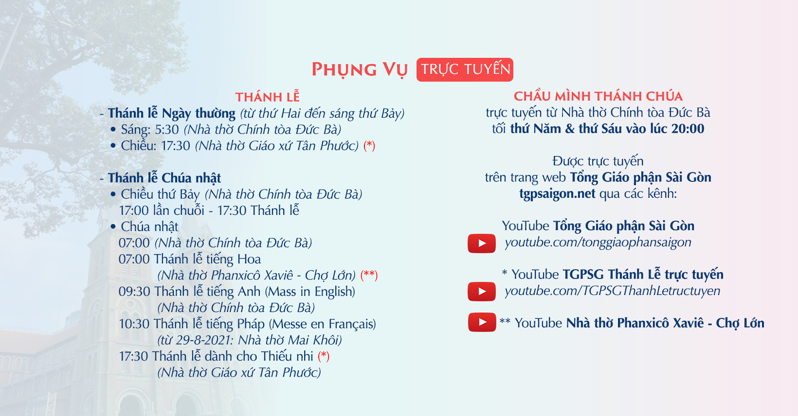 Tổng Giáo phận Sài Gòn: Phụng vụ trực tuyến Chúa nhật 27 Thường niên 2021