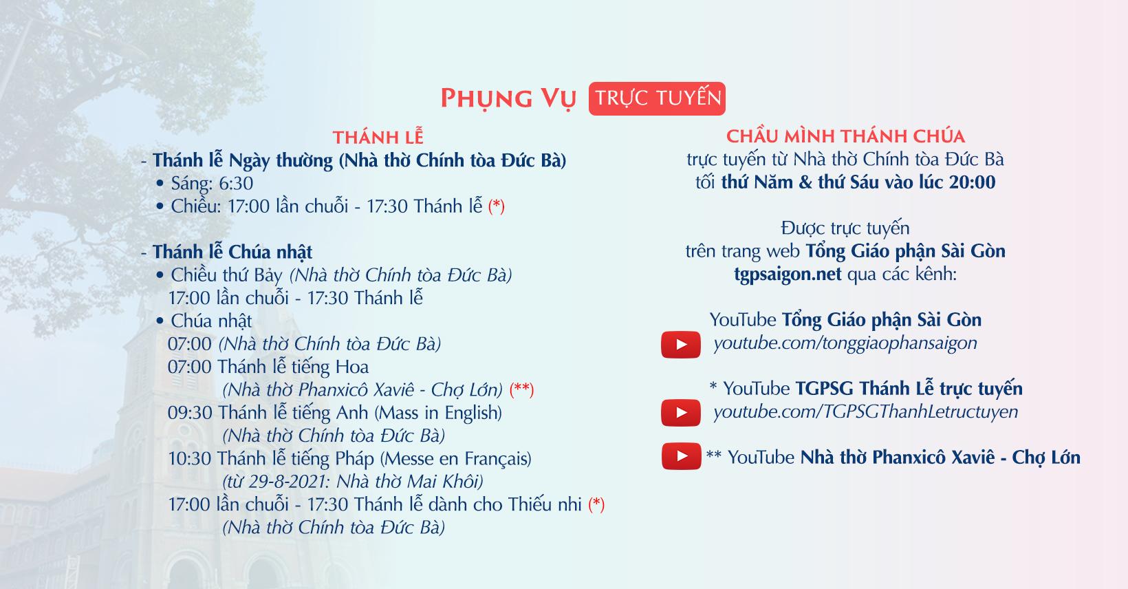 Tổng Giáo phận Sài Gòn: Phụng vụ trực tuyến Chúa nhật 26 Thường niên 2021