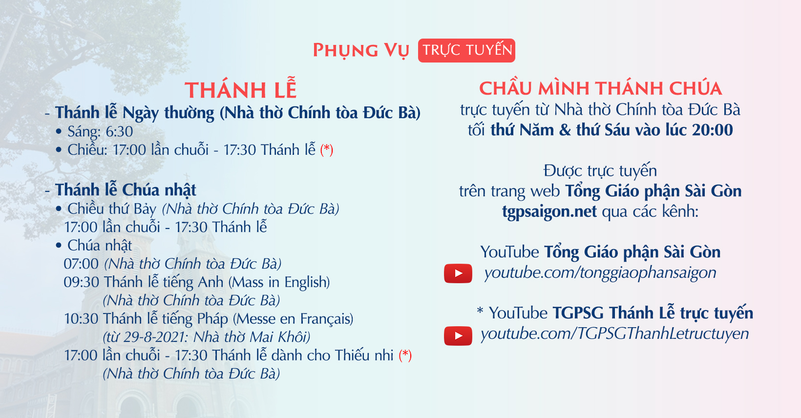 Tổng Giáo phận Sài Gòn: Phụng vụ trực tuyến Chúa nhật 31 Thường niên 2021