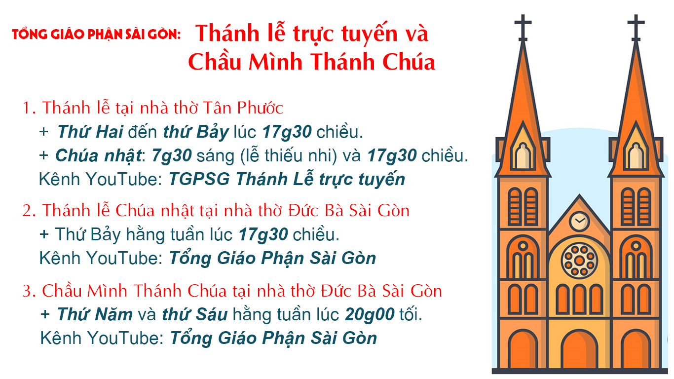 Tổng Giáo phận Sài Gòn: Phụng vụ trực tuyến từ 12-9-2020 đến 18-9-2020