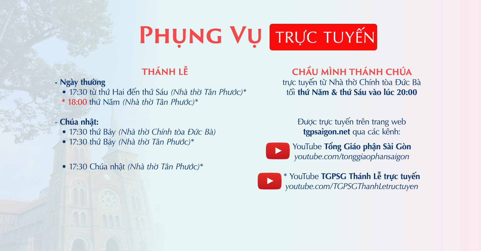 Tổng Giáo phận Sài Gòn: Phụng vụ trực tuyến từ 15-3-2021 đến 21-3-2021