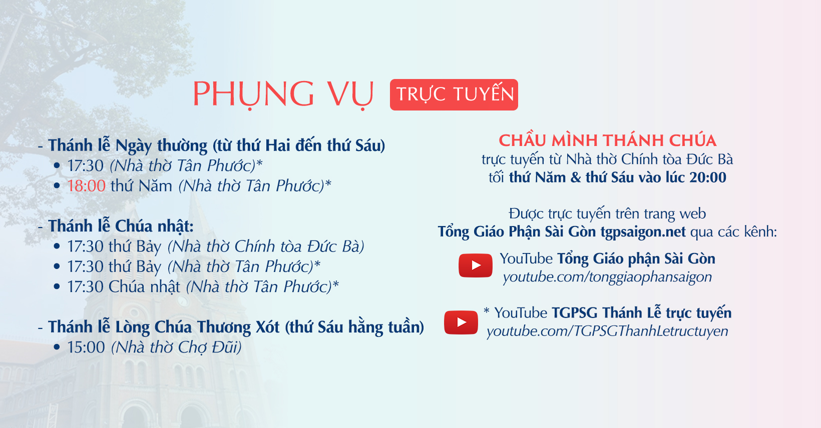 Tổng Giáo phận Sài Gòn: Phụng vụ trực tuyến từ 12-4-2021 đến 18-4-2021