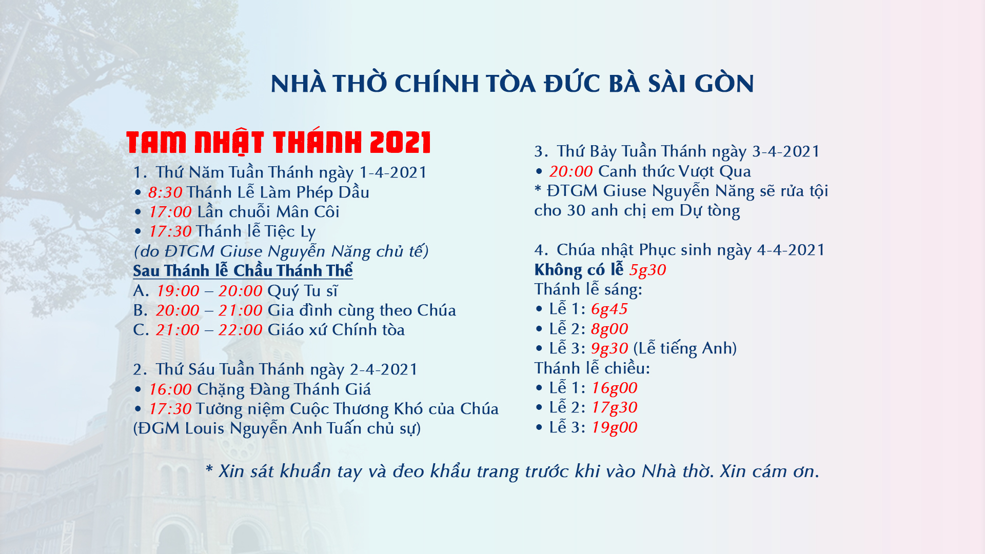 Nhà thờ Chính tòa Đức Bà Sài Gòn: Chương trình Tam Nhật Thánh 2021